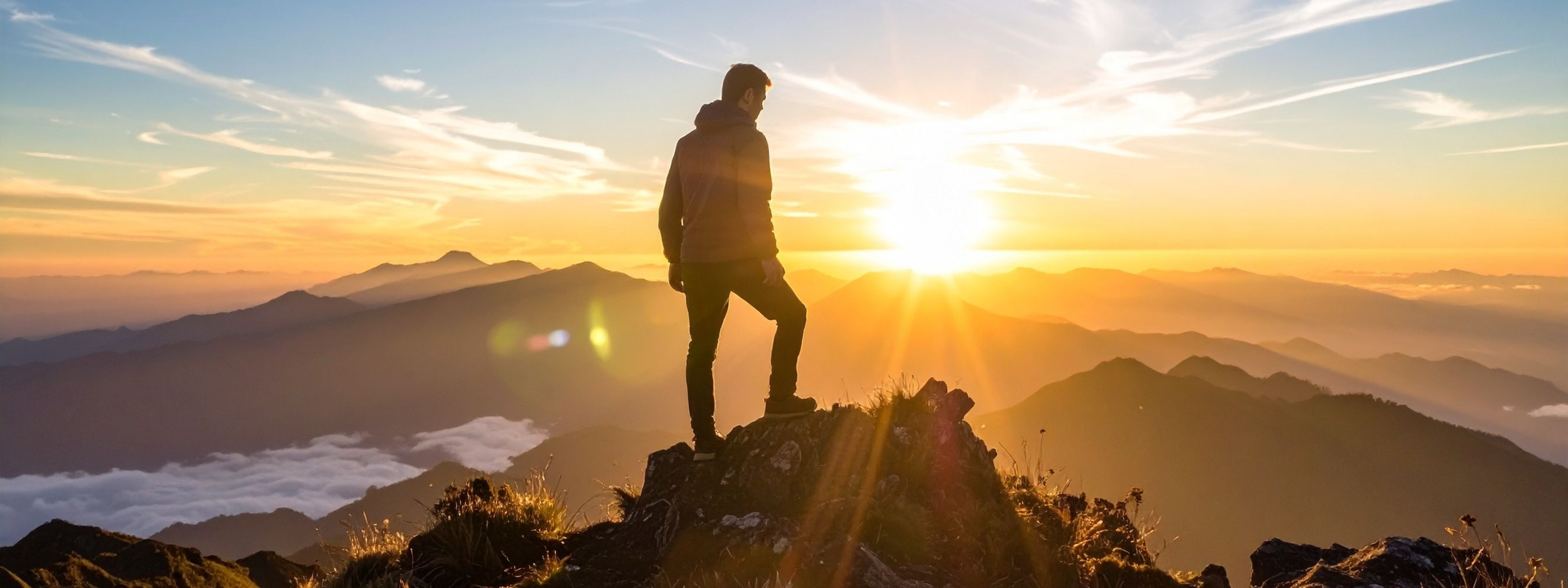 Man standing on mountain at sunrise